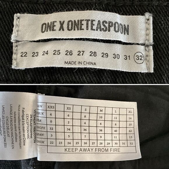 One X One Teaspoon Low Waist Bow Shaped Tapered Leg Jeans Curved Hem Black 32 - Picture 3 of 11